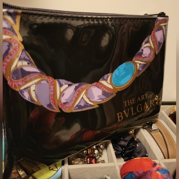 BVLGARI Handbags - Art of BVLGARI Baroque Chain Scarf Print Patent Leather Makeup Pouch Zip Bag
